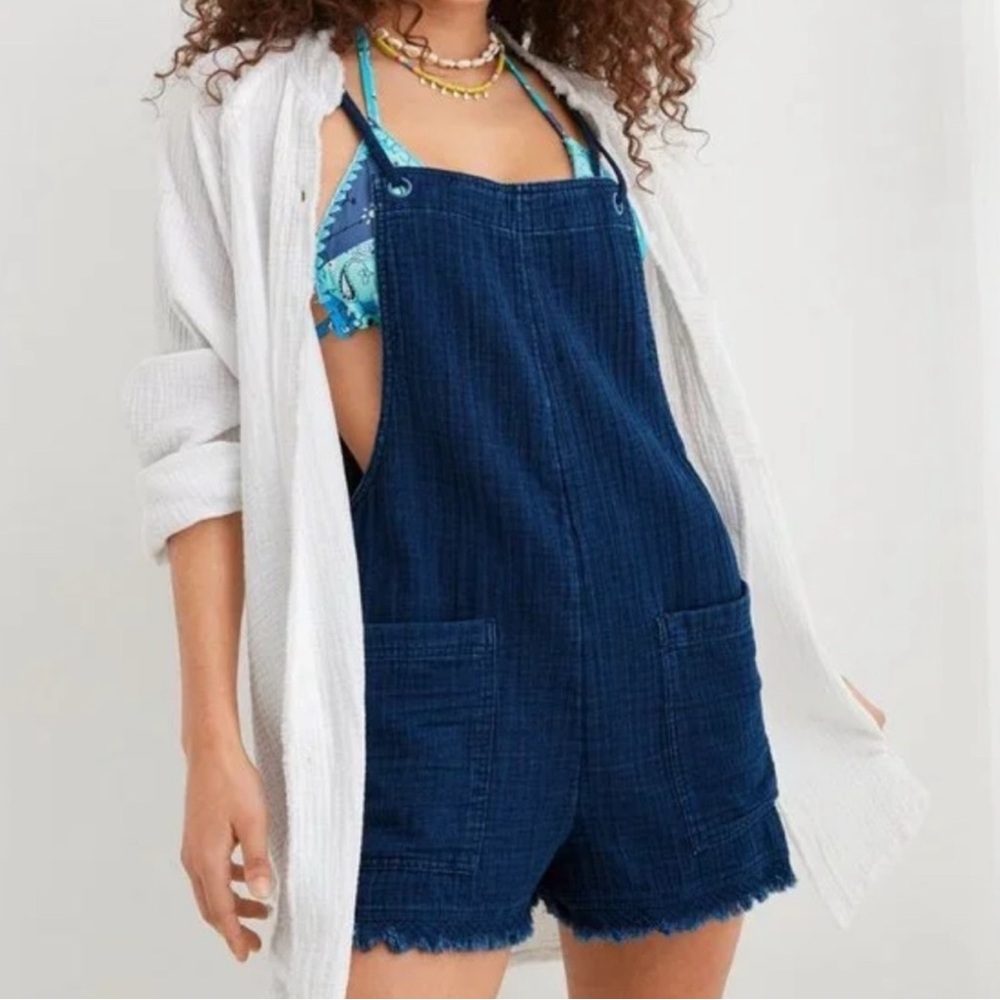 Aerie Gauze Cotton Denim Shortall Romper